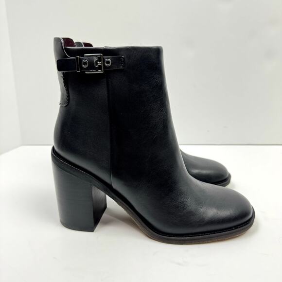 NEW Franco Sarto Rivet Black Leather Zip Up Chunky Block Heel Bootie Ankle Boot - Picture 5 of 14